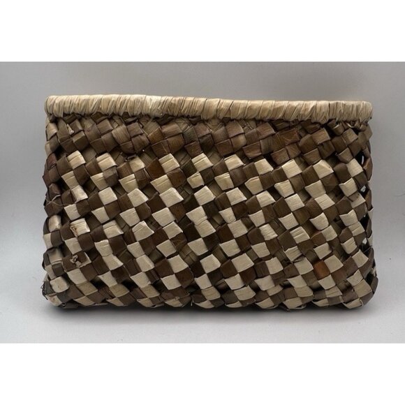 Hawaiian Lauhala Clutch Purse - Double-Stripe - Medium 7.5" x 4.5" x 1" - Picture 1 of 6